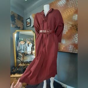 Zara Cotton Blend Burgundy Coloured Tunic Style Midi Dress